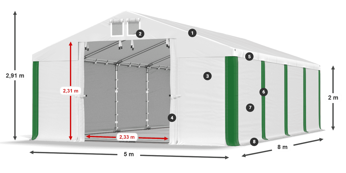 Střecha: SD 560 PVC Stěny: FR 620 PVC legenda 2m