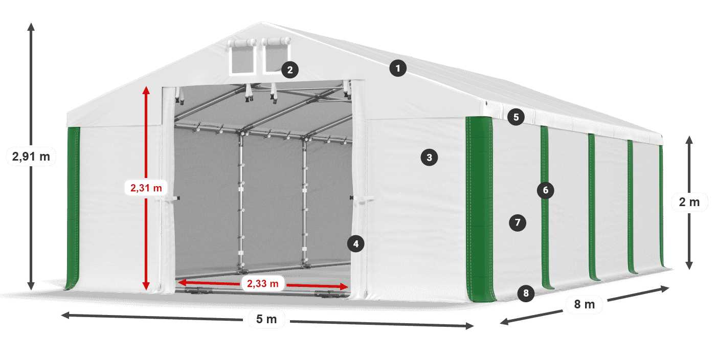 Střecha: SD 560 PVC Stěny: FR 620 PVC legenda 2m