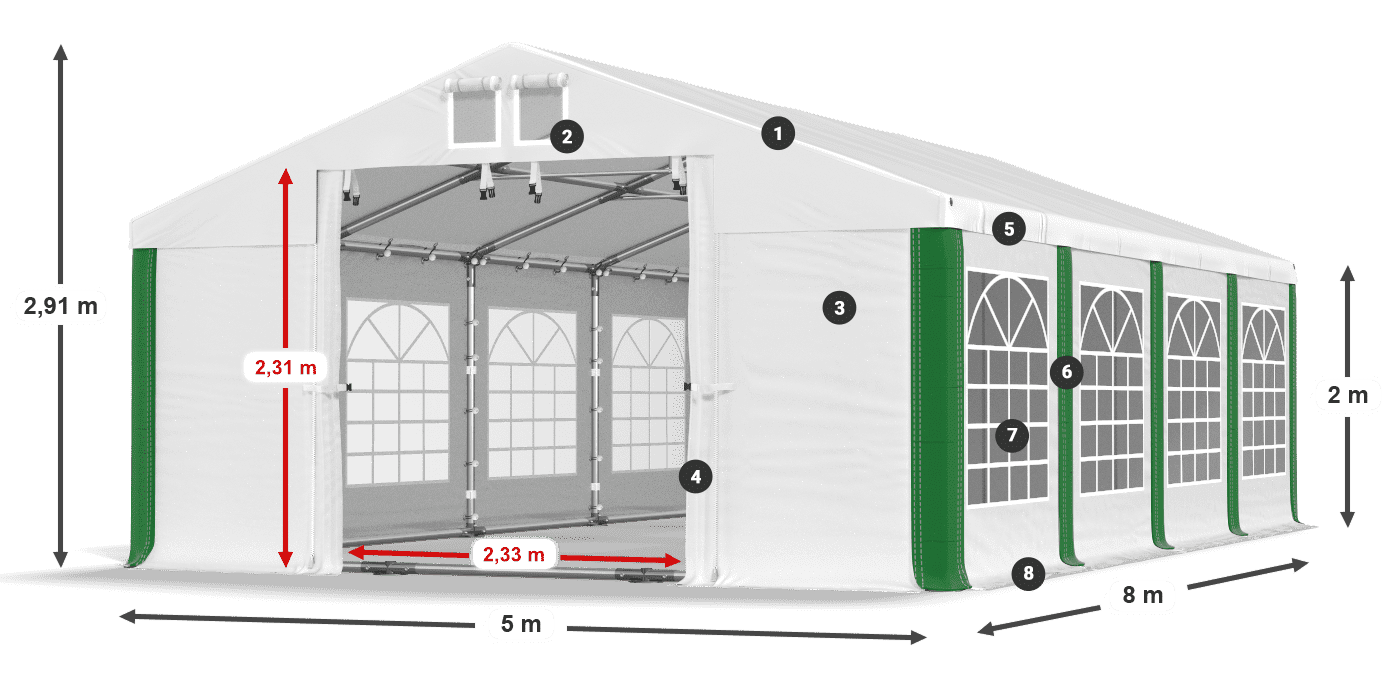 Střecha: SD 560 PVC Stěny: FR 620 PVC legenda 2m