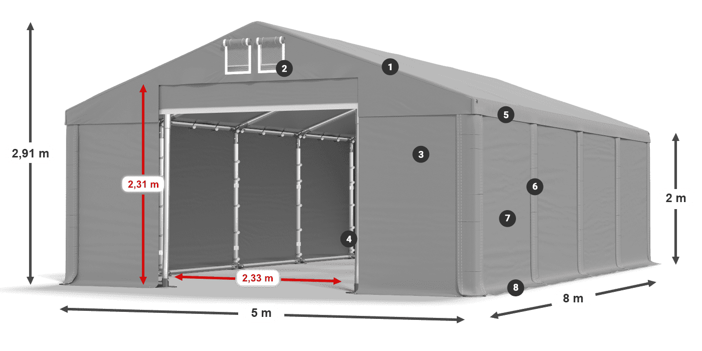 Střecha: SD 560 PVC Stěny: FR 620 PVC legenda 2m