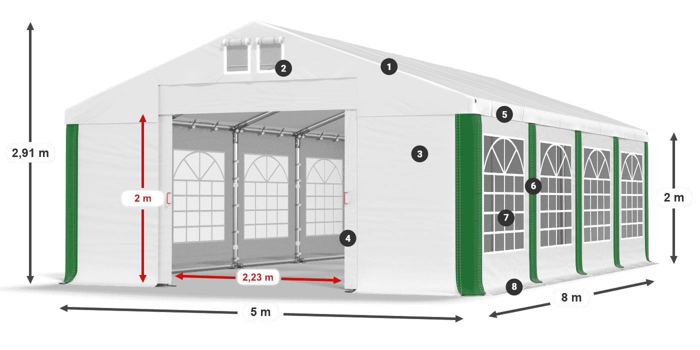 Střecha: SD 560 PVC Stěny: FR 620 PVC legenda 2m