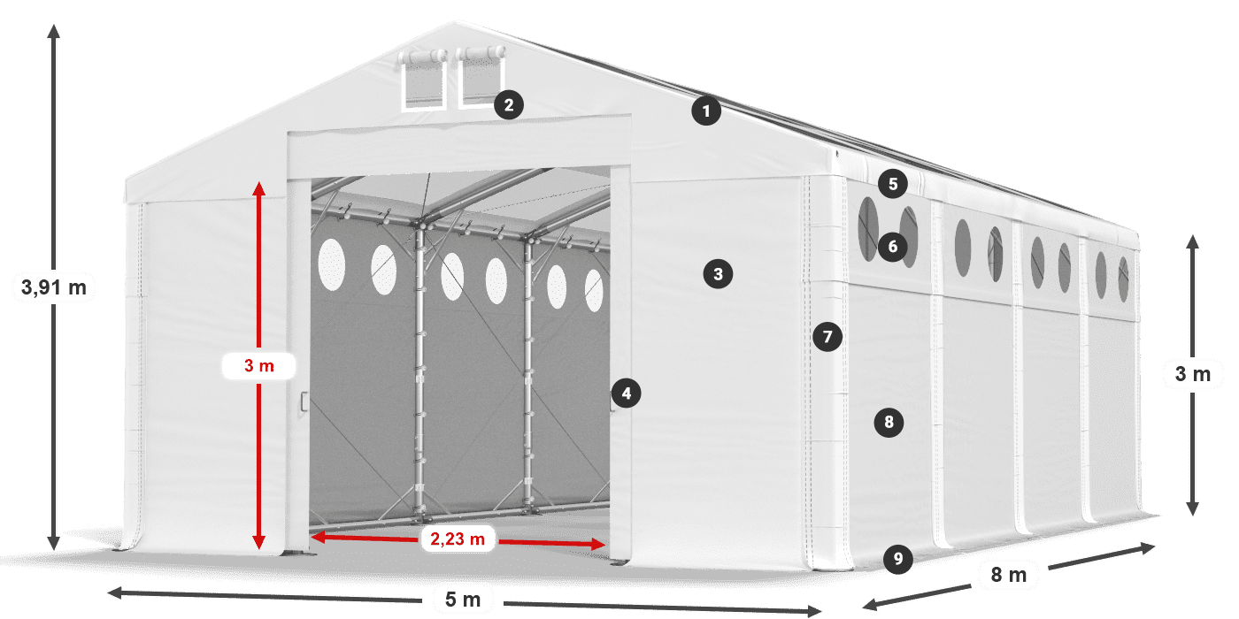 Střecha: MS T 580 PVC Stěny: SD O 500 PVC 3m legenda