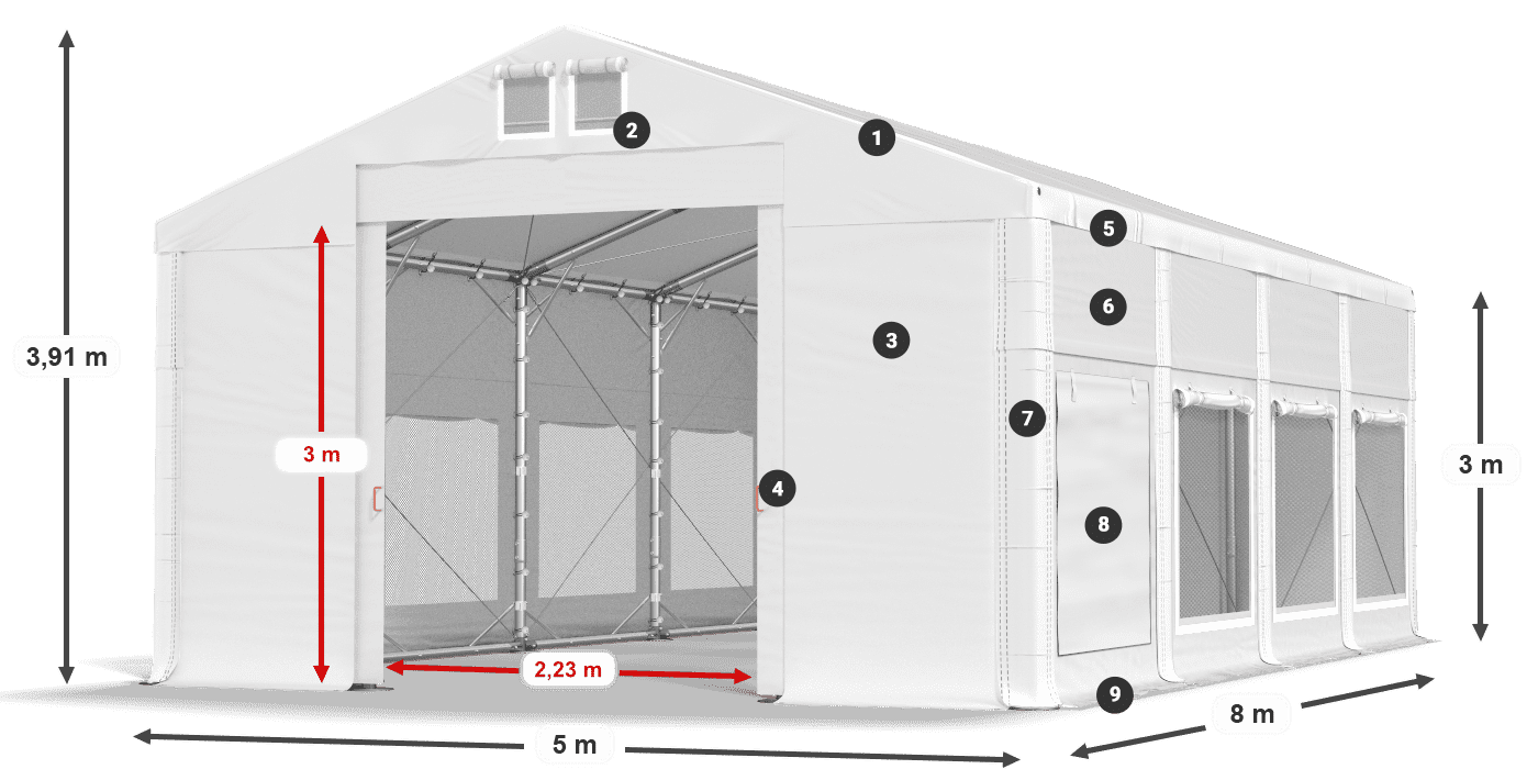 Střecha: MS 580 PVC Stěny: SD M 500 PVC 3m legenda