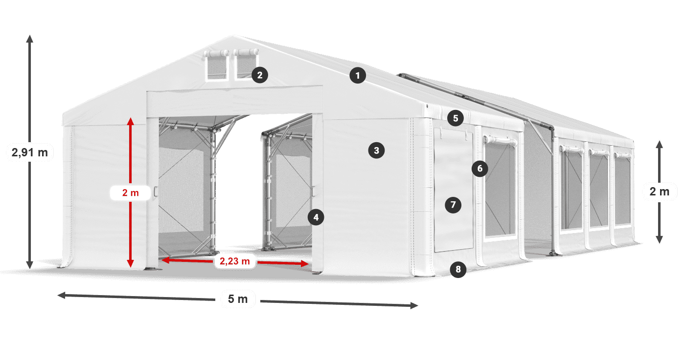 Střecha: FR 620 PVC Stěny: SD 500 PVC 2m legenda