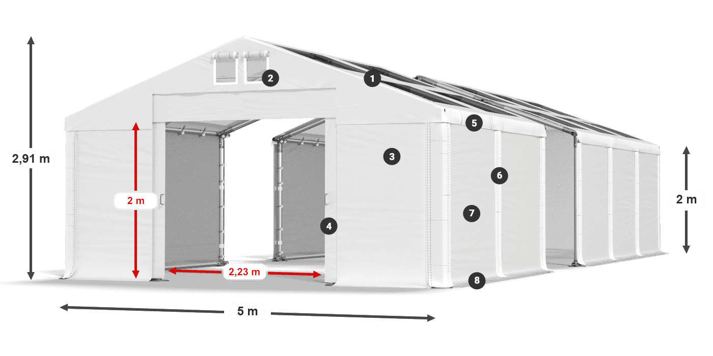 Střecha: MS T 580 PVC Stěny: SD 500 PVC 2m legenda