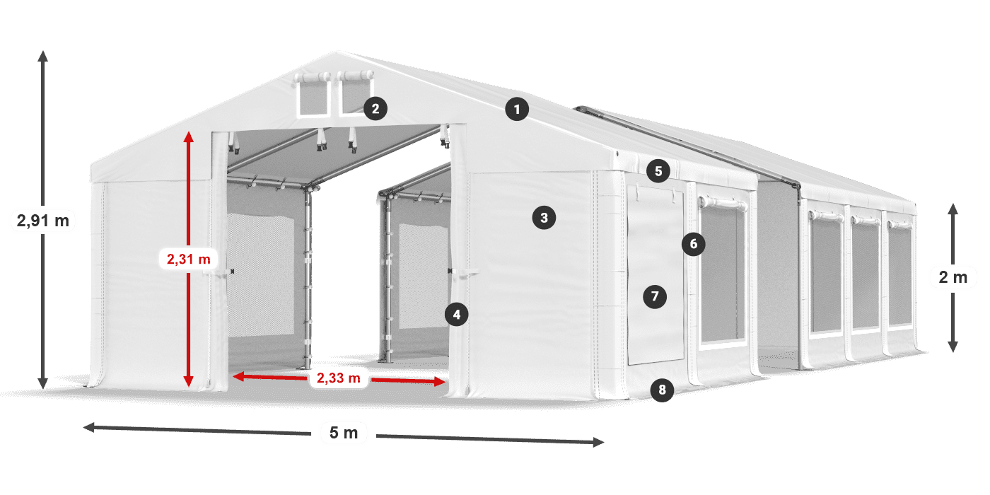 Střecha: FR 620 PVC Stěny: SD 500 PVC 2m legenda