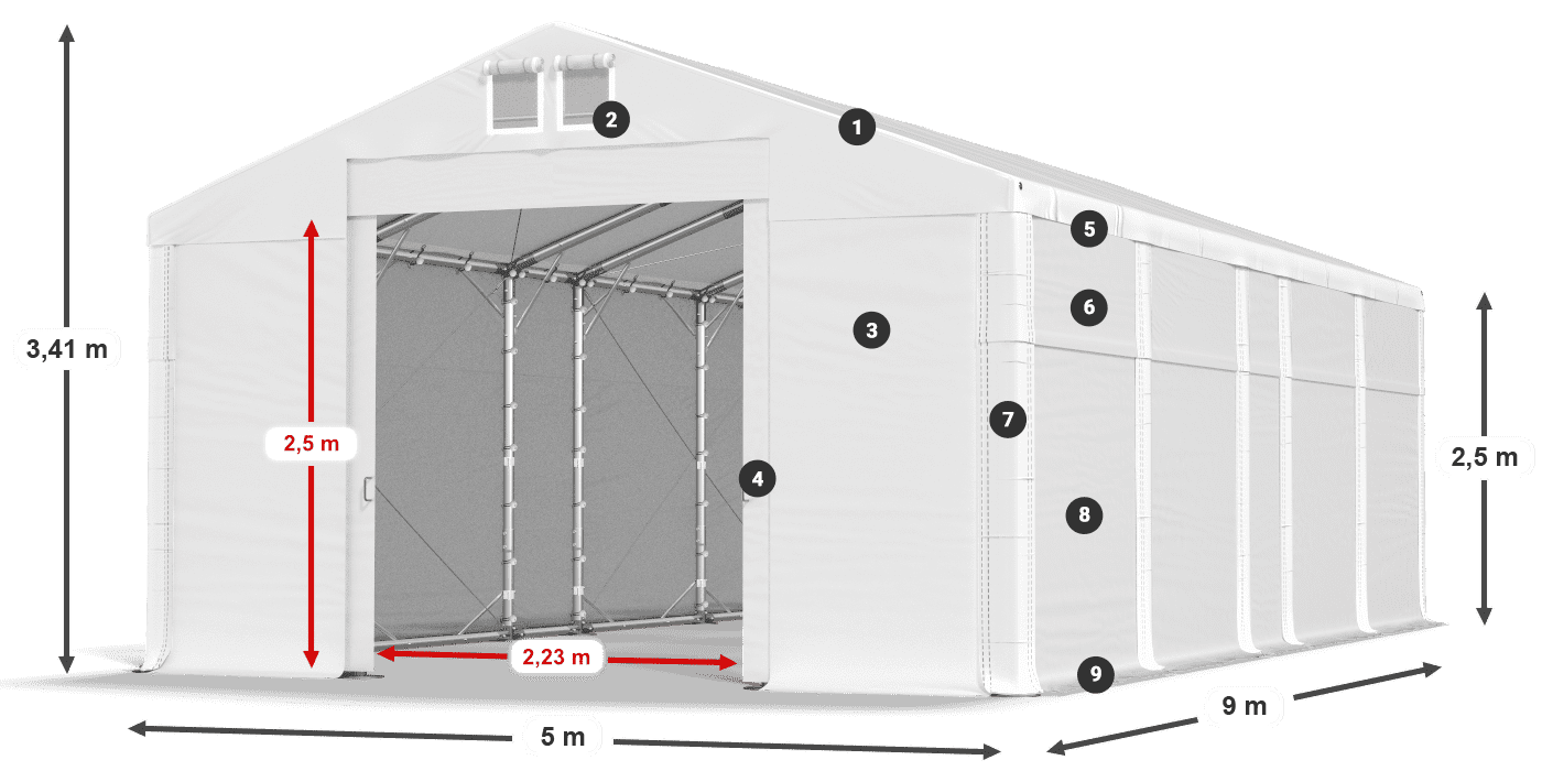 Střecha: FR 620 PVC Stěny: SD 500 PVC 2,5 m legenda