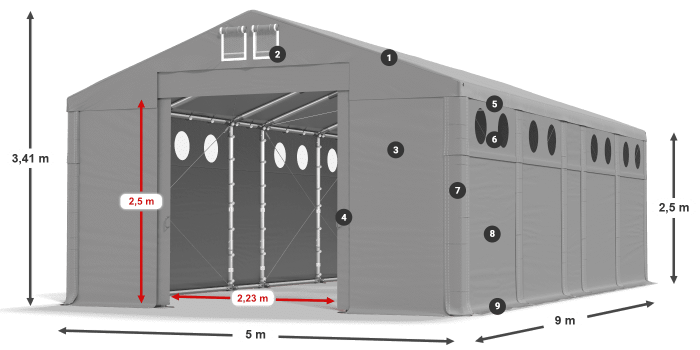 Střecha: MS 580 PVC Stěny: FR O 620 PVC 2,5 m legenda