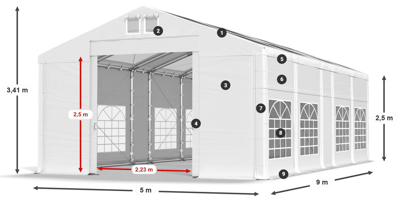 Střecha: MS 580 PVC Stěny: SD 500 PVC 2,5 m legenda