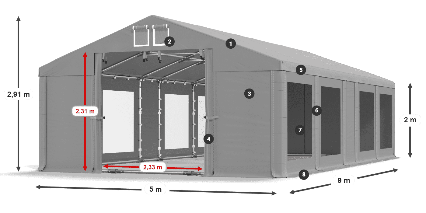 Střecha: FR 620 PVC Stěny: MS 580 PVC 2m legenda