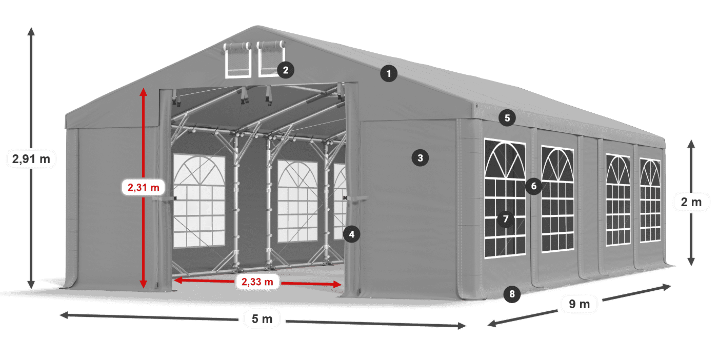 Střecha: FR 620 PVC Stěny: SD 500 PVC 2m legenda