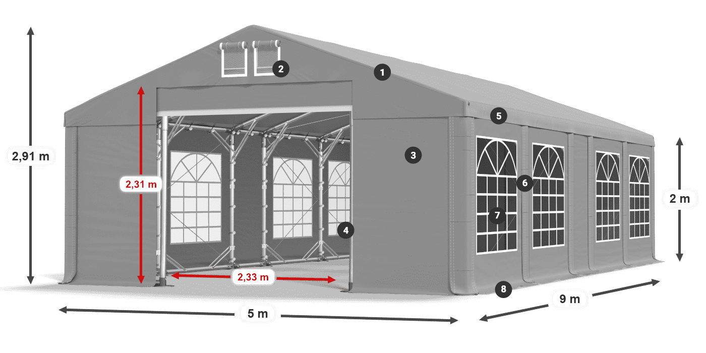 Střecha: FR 620 PVC Stěny: SD 500 PVC 2m legenda