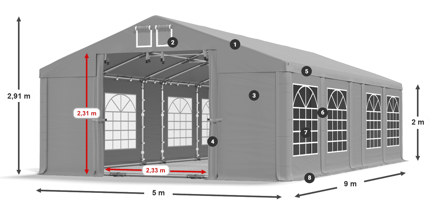 Střecha: FR 620 PVC Stěny: SD 500 PVC 2m legenda