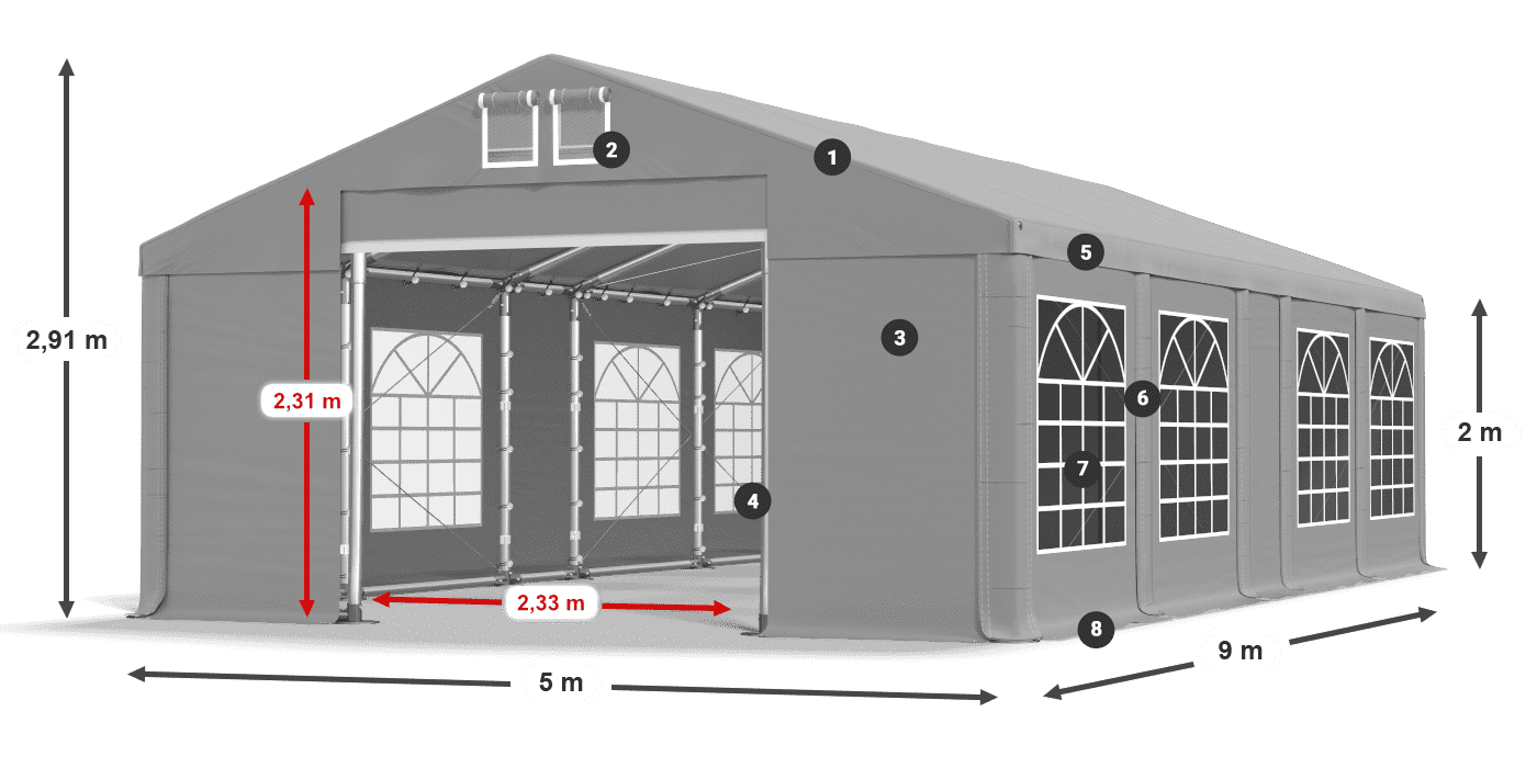 Střecha: FR 620 PVC Stěny: SD 500 PVC 2m legenda