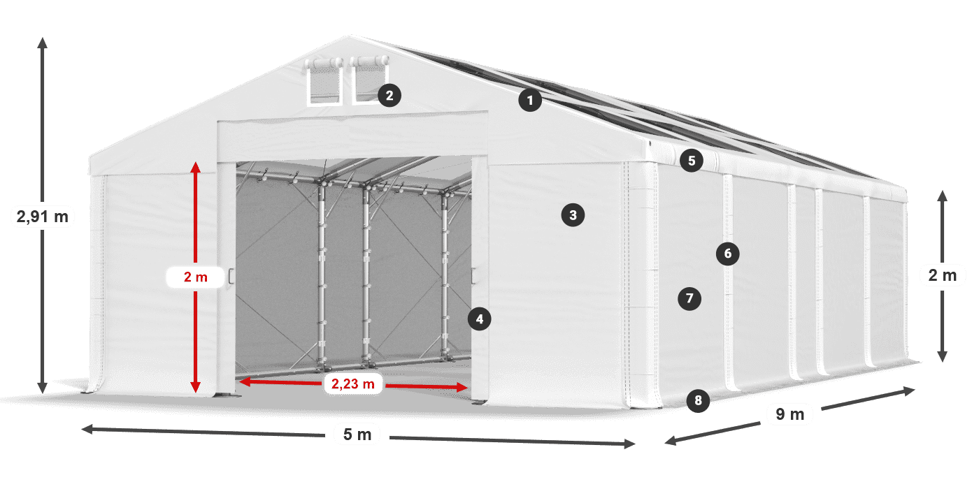 Střecha: MS T 580 PVC Stěny: FR 620 PVC 2m legenda