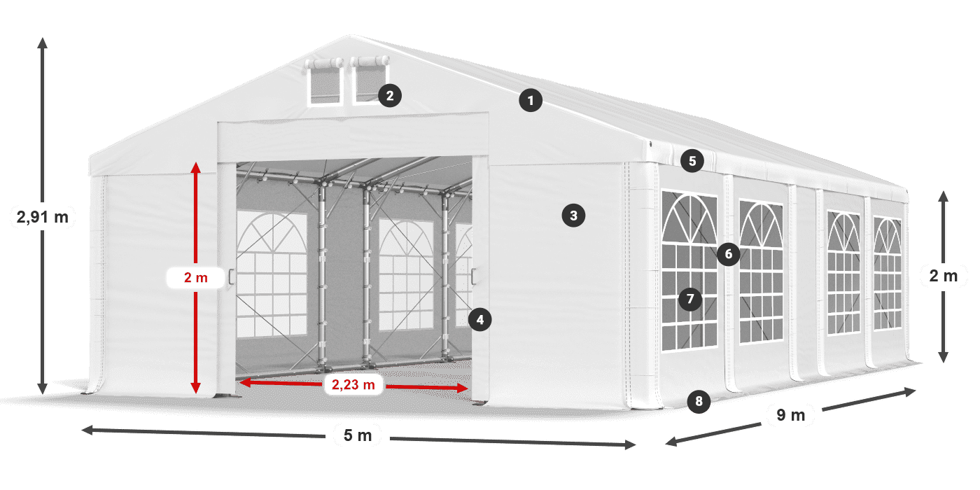 Střecha: MS 580 PVC Stěny: FR 620 PVC 2m legenda