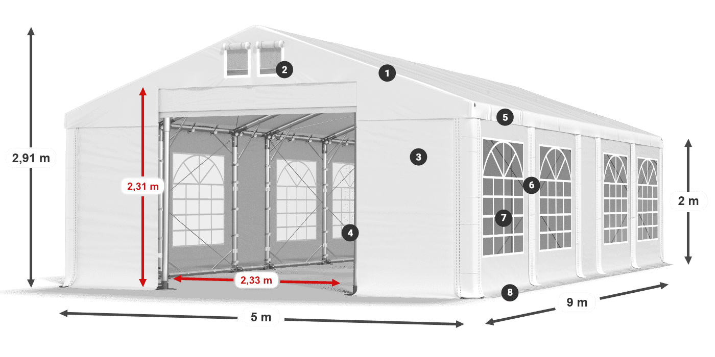 Střecha: MS 580 PVC Stěny: FR 620 PVC 2m legenda
