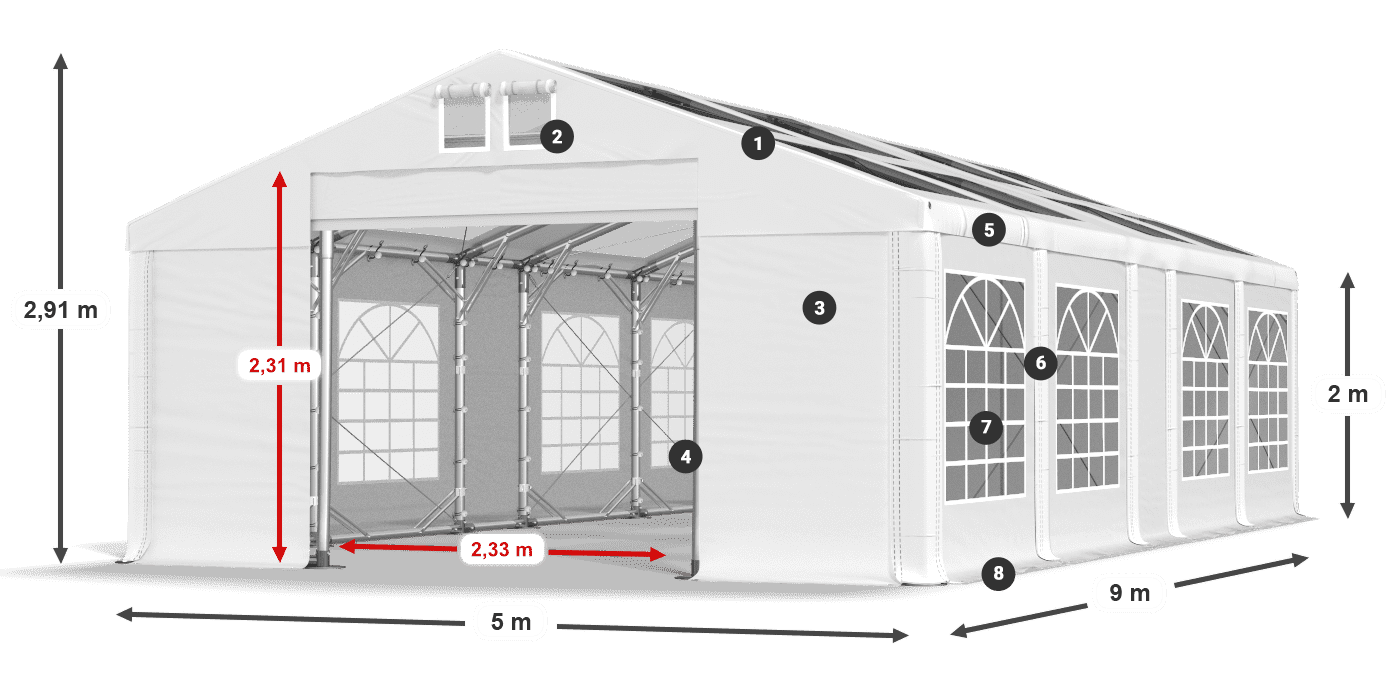 Střecha: MS T 580 PVC Stěny: FR 620 PVC 2m legenda