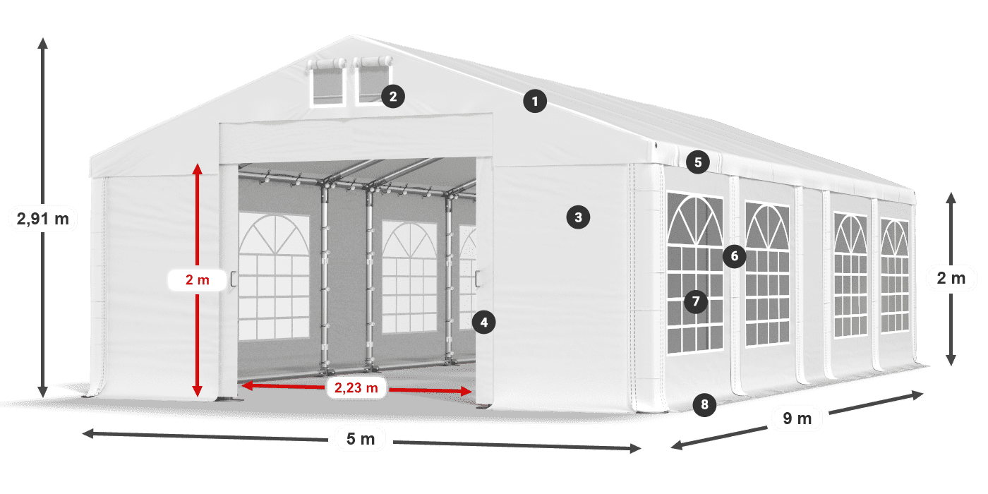 Střecha: MS 580 PVC Stěny: FR 620 PVC 2m legenda