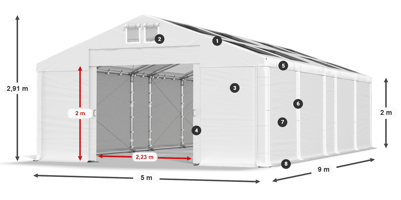 Střecha: MS T 580 PVC Stěny: FR 620 PVC 2m legenda