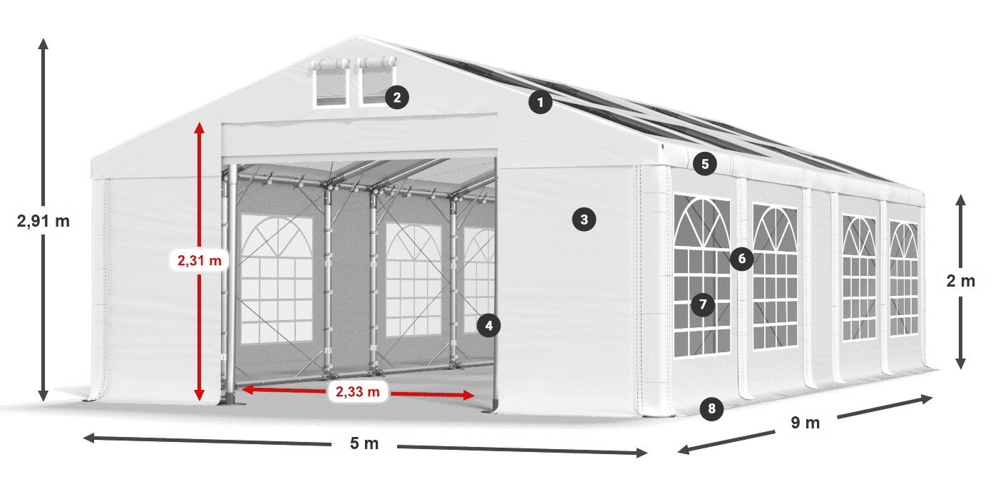 Střecha: MS 580 PVC Stěny: SD 500 PVC 2m legenda