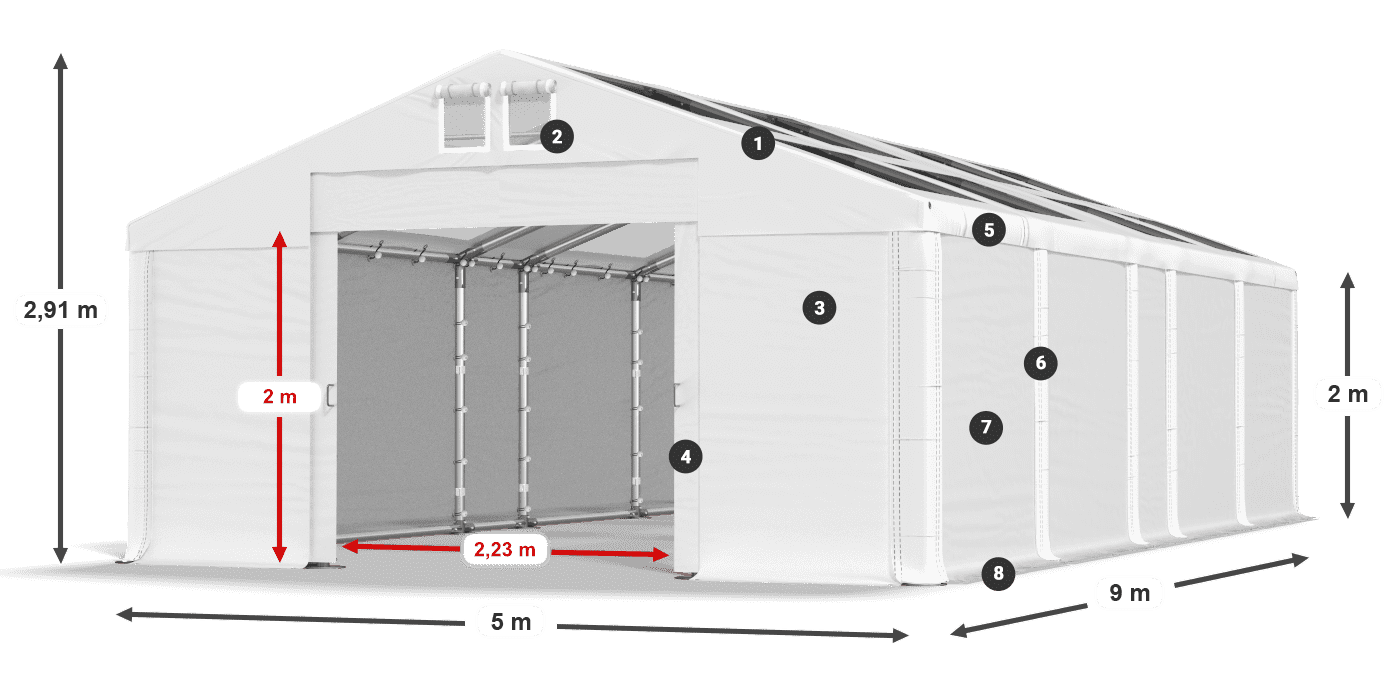 Střecha: MS T 580 PVC Stěny: SD 500 PVC 2m legenda