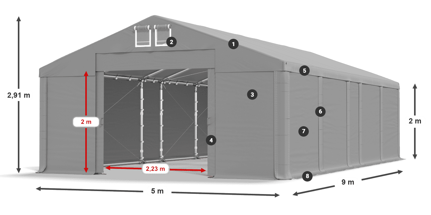 Střecha: MS 580 PVC Stěny: SD 500 PVC 2m legenda