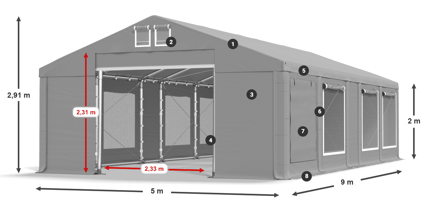 Střecha: MS 580 PVC Stěny: SD M 500 PVC 2m legenda