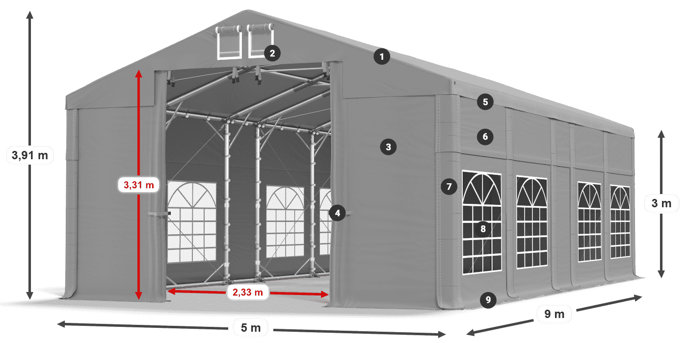 Střecha: FR 620 PVC Stěny: SD 500 PVC 3m legenda