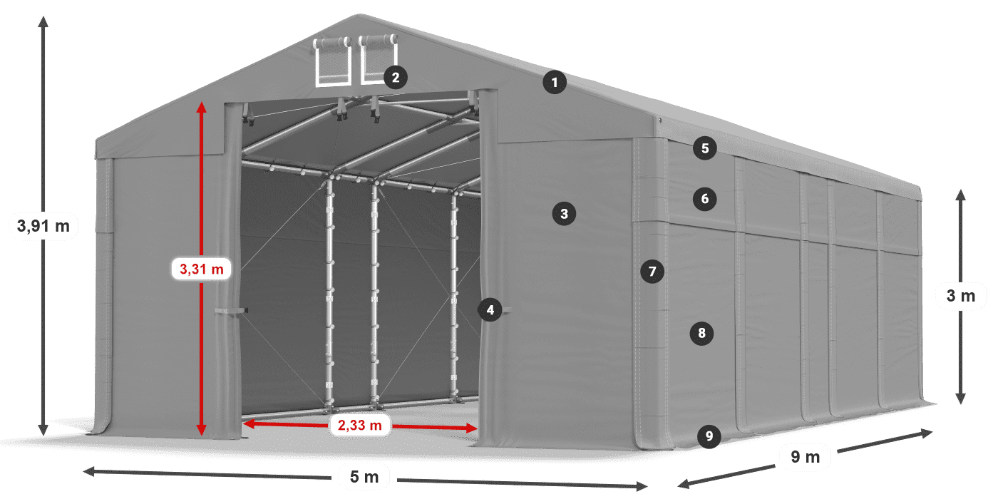 Střecha: FR 620 PVC Stěny: SD 500 PVC 3m legenda