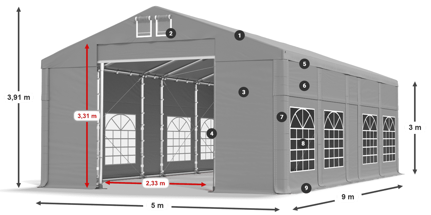 Střecha: FR 620 PVC Stěny: SD 500 PVC 3m legenda