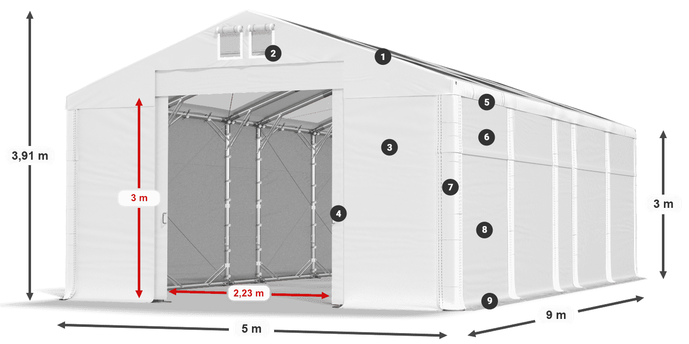 Střecha: MS T 580 PVC Stěny: SD 500 PVC 3m legenda