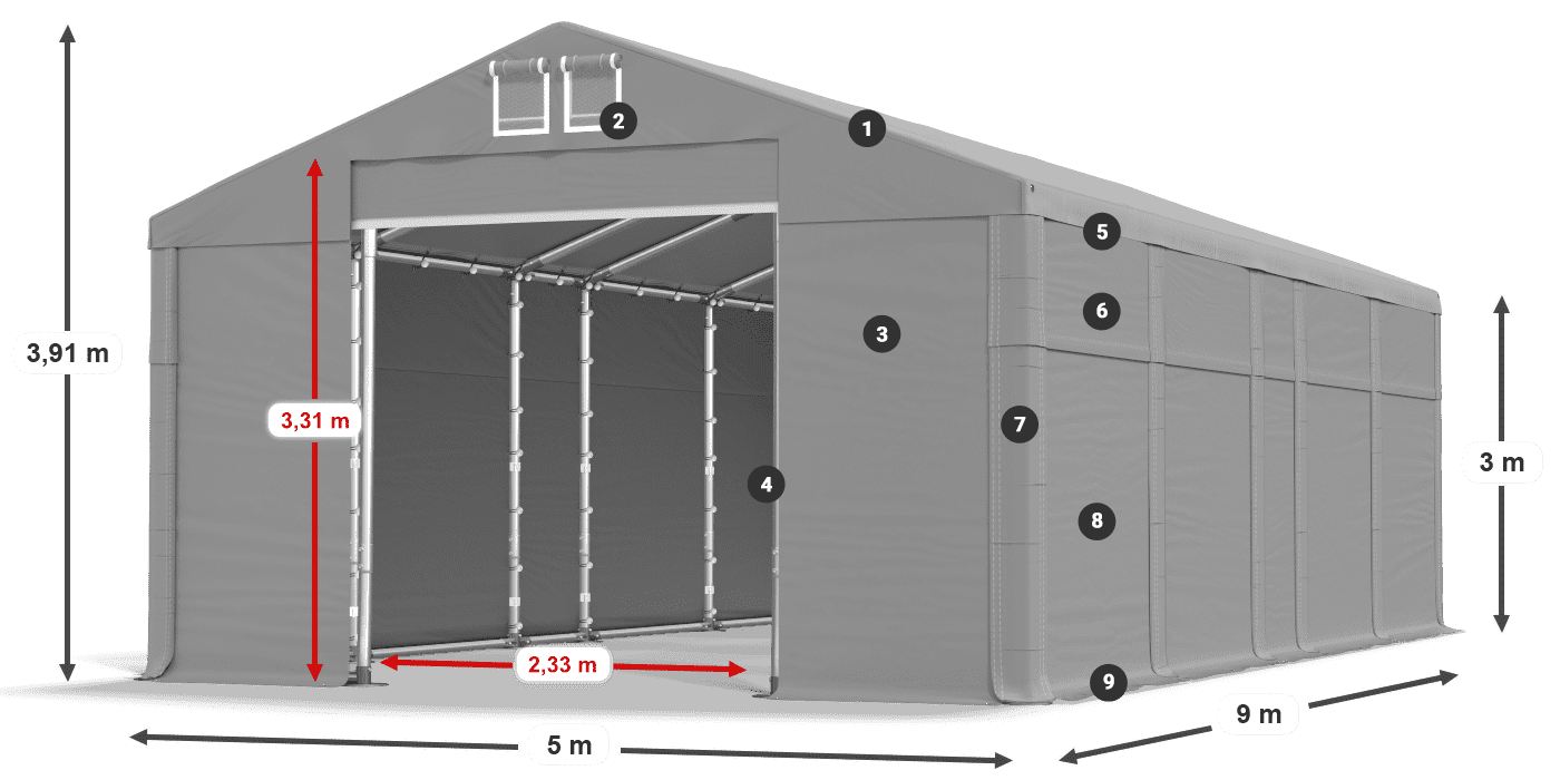Střecha: MS 580 PVC Stěny: SD 500 PVC 3m legenda