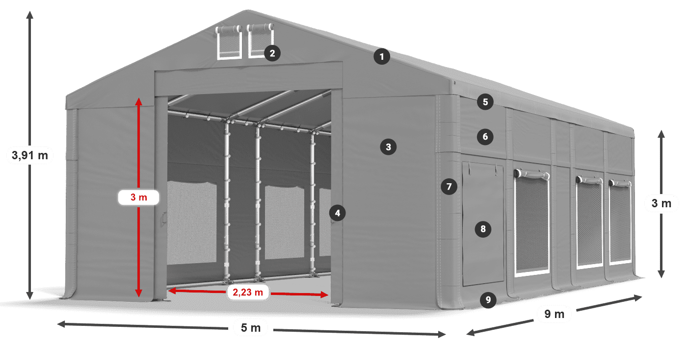 Střecha: MS 580 PVC Stěny: SD M 500 PVC 3m legenda