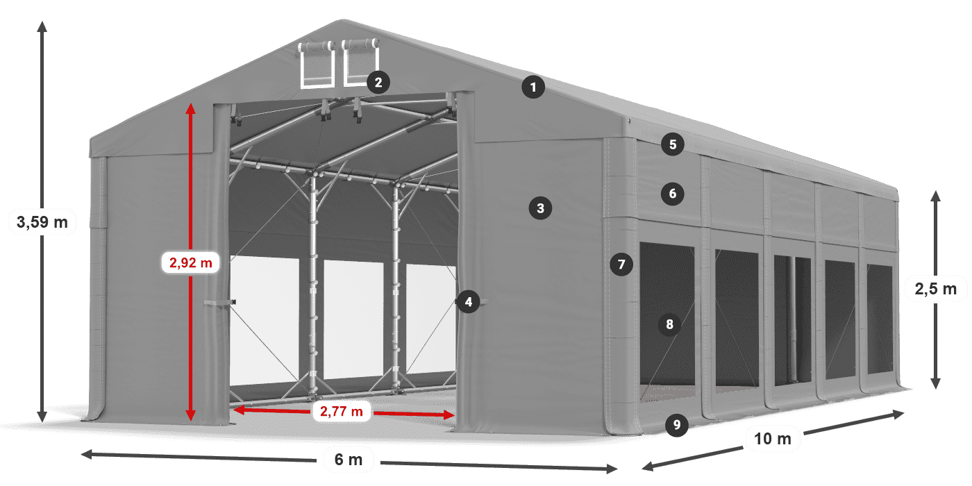 Střecha: FR 620 PVC Stěny: MS 580 PVC 2,5 m legenda