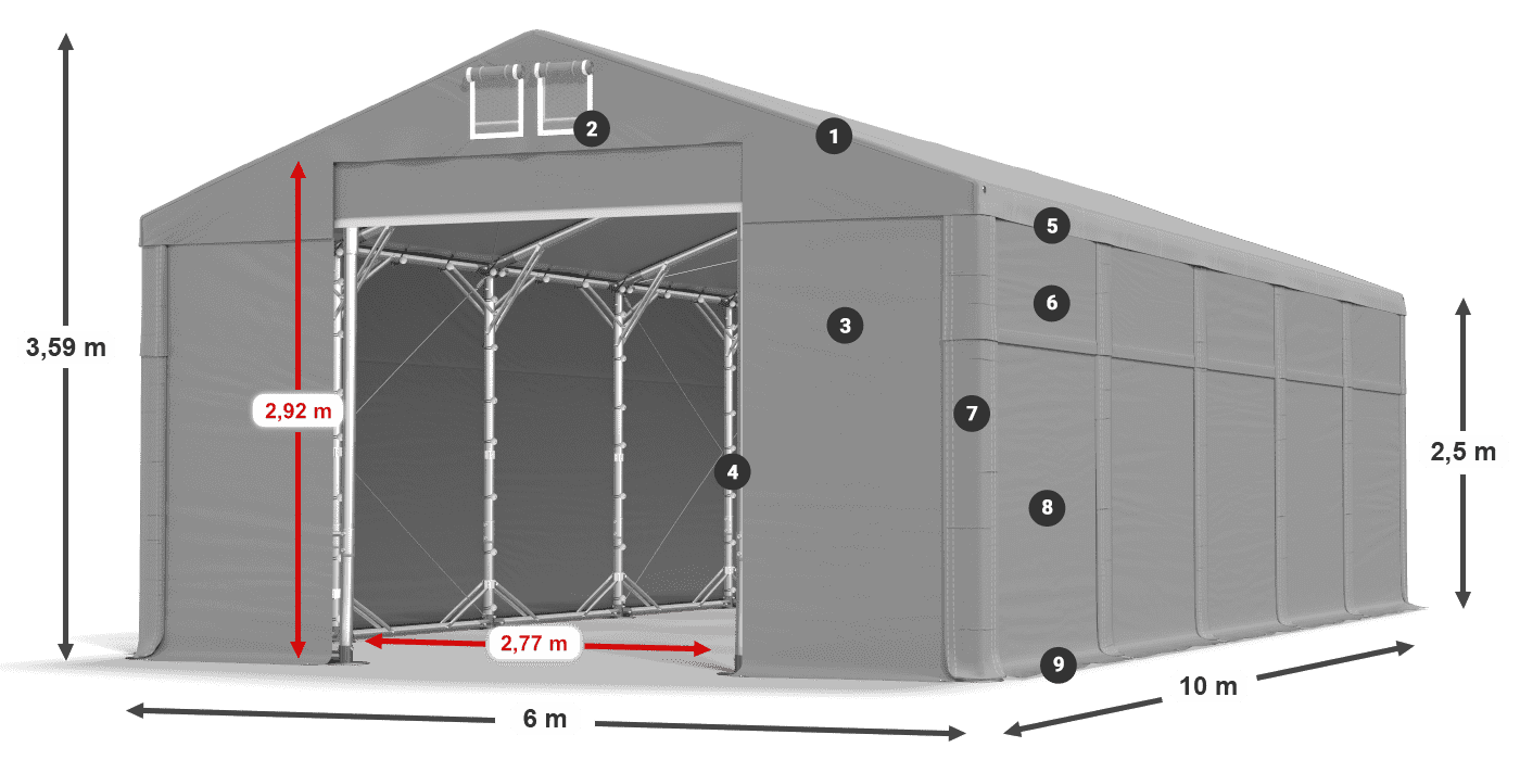 Střecha: FR 620 PVC Stěny: MS 580 PVC 2,5 m legenda