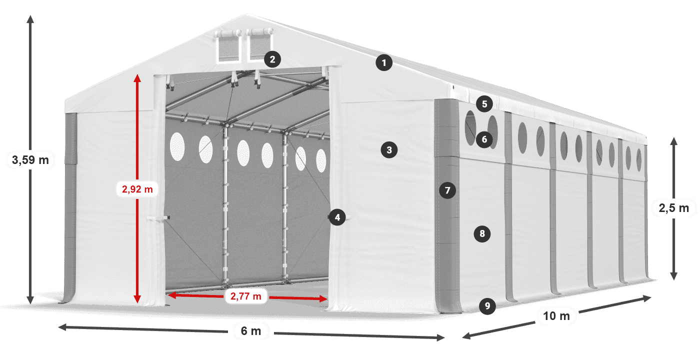 Střecha: FR 620 PVC Stěny: MS O 580 PVC 2,5 m legenda