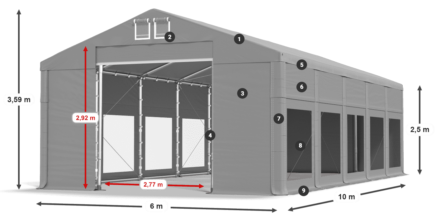 Střecha: FR 620 PVC Stěny: MS 580 PVC 2,5 m legenda