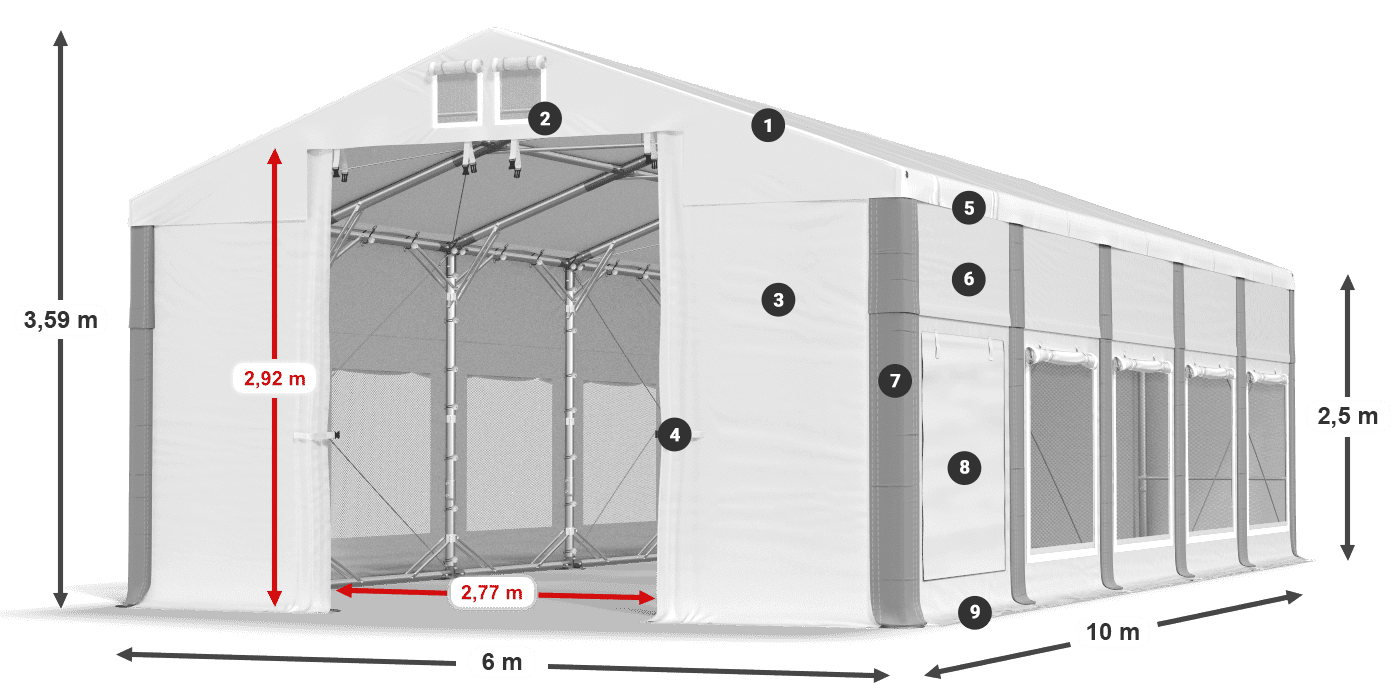 Střecha: FR 620 PVC Stěny: SD 500 PVC 2,5 m legenda