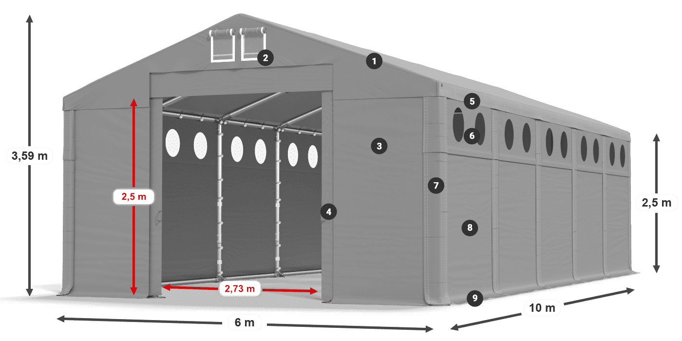 Střecha: FR 620 PVC Stěny: SD O 500 PVC 2,5 m legenda