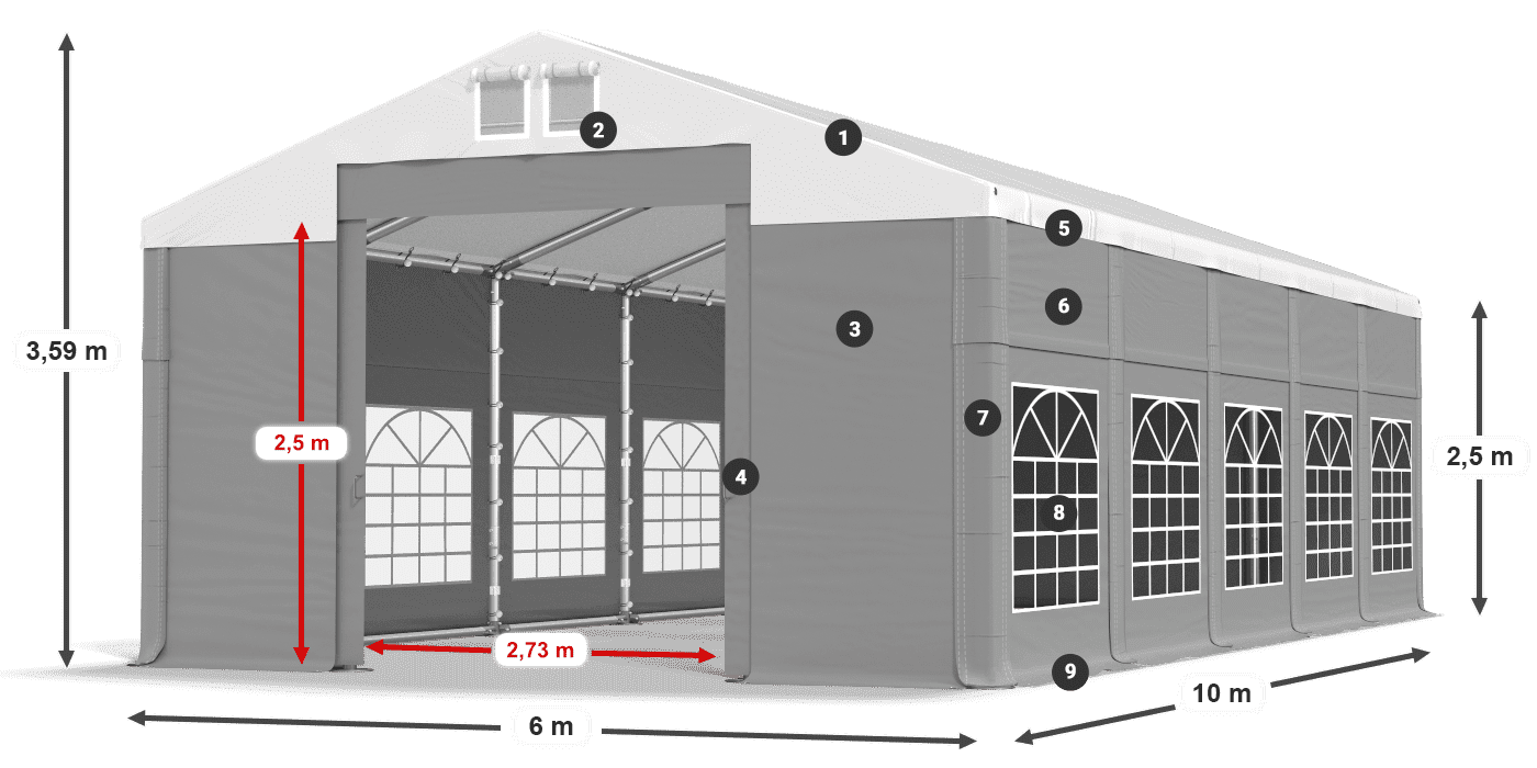 Střecha: FR 620 PVC Stěny: SD 500 PVC 2,5 m legenda