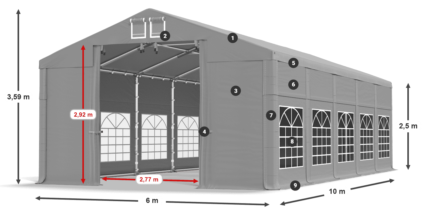 Střecha: FR 620 PVC Stěny: SD 500 PVC 2,5 m legenda