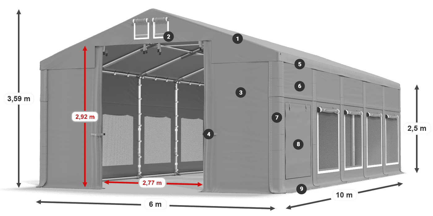 Střecha: FR 620 PVC Stěny: SD 500 PVC 2,5 m legenda