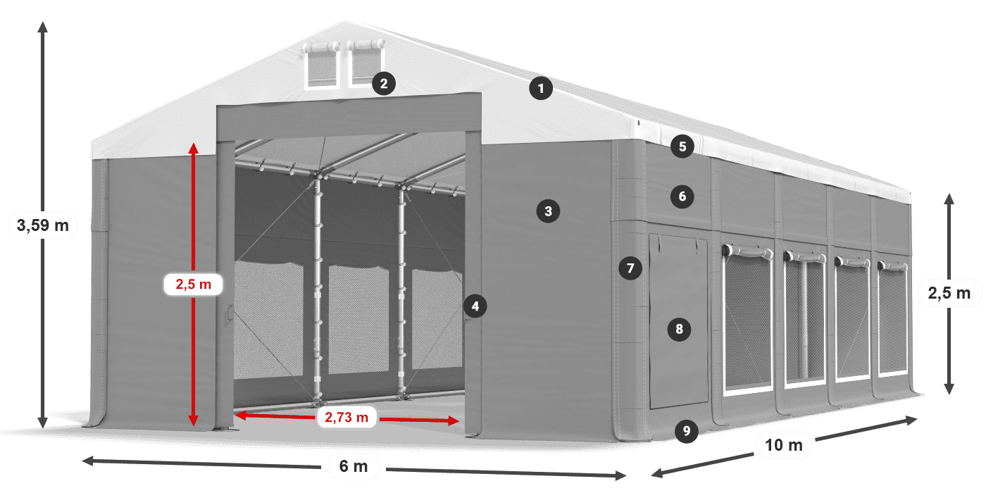 Střecha: FR 620 PVC Stěny: SD 500 PVC 2,5 m legenda