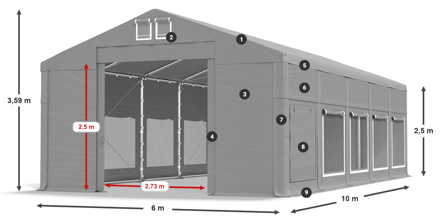 Střecha: FR 620 PVC Stěny: SD 500 PVC 2,5 m legenda