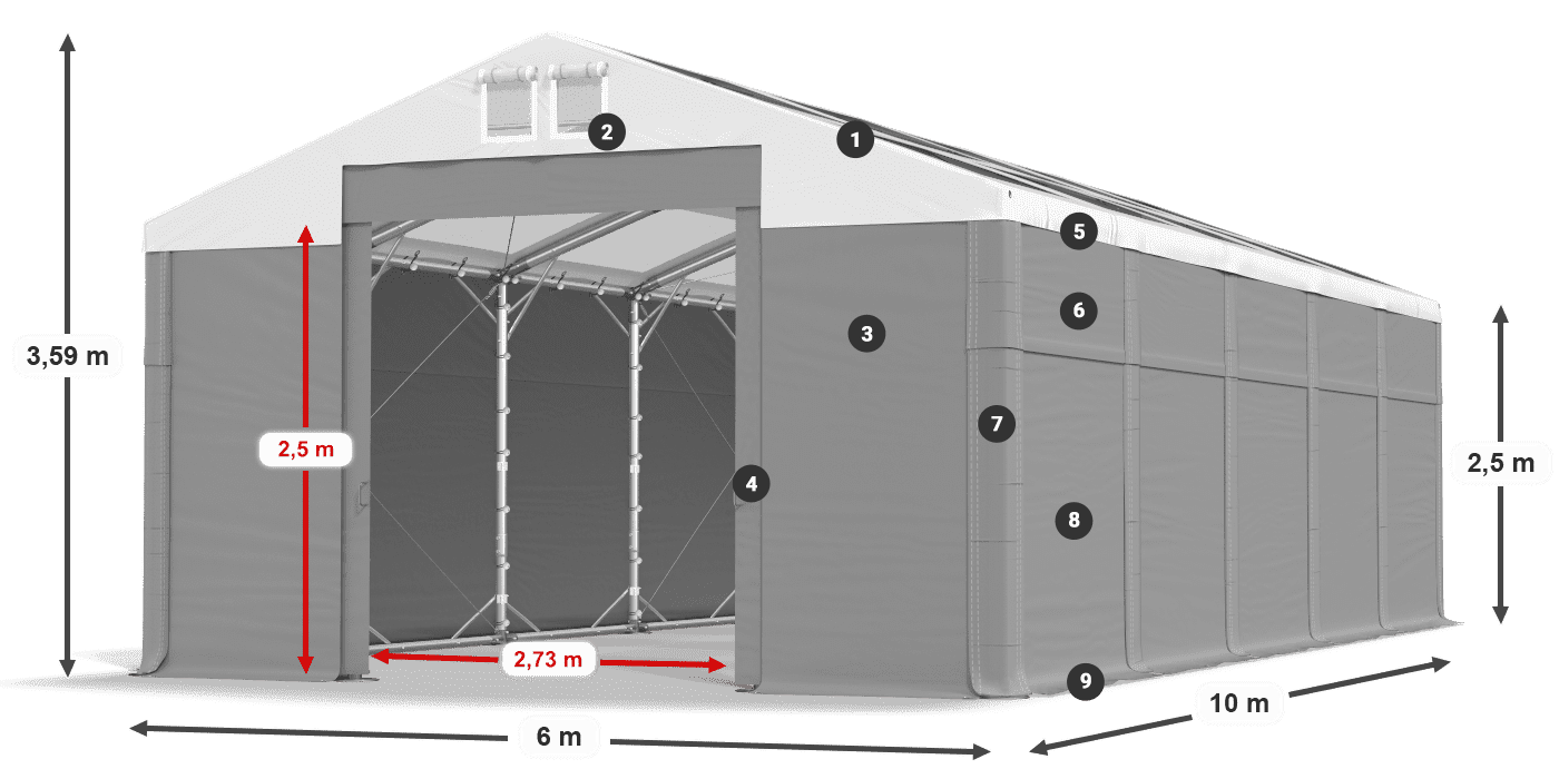 Střecha: MS T 580 PVC Stěny: FR 620 PVC 2,5 m legenda