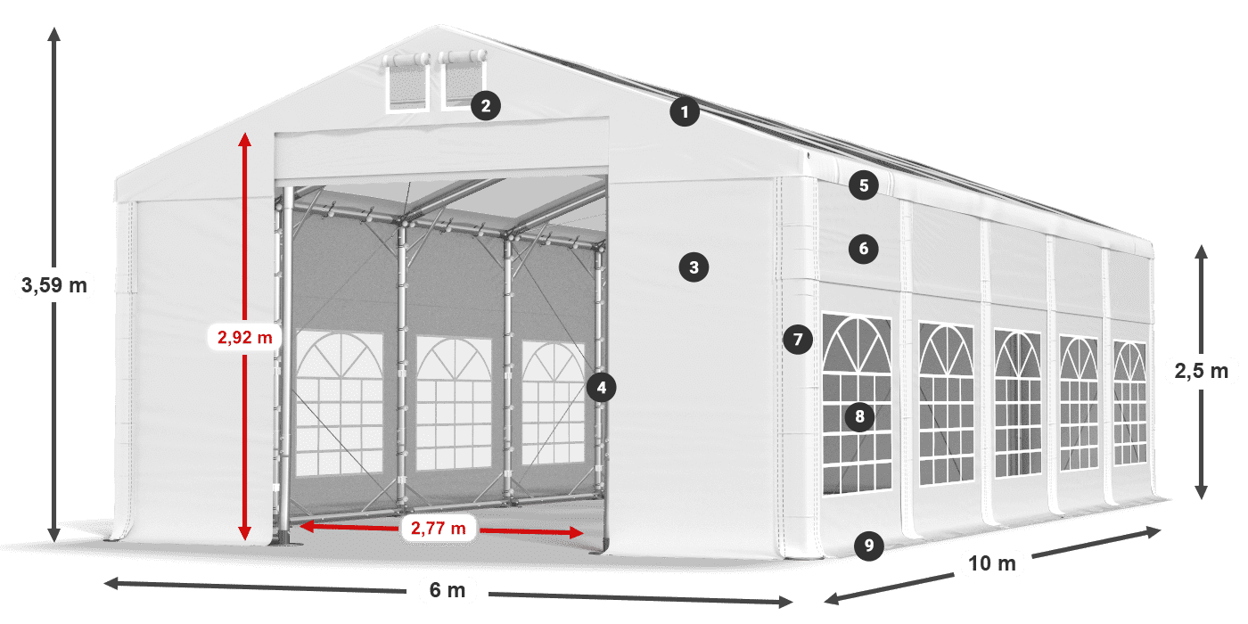 Střecha: MS T 580 PVC Stěny: FR 620 PVC 2,5 m legenda