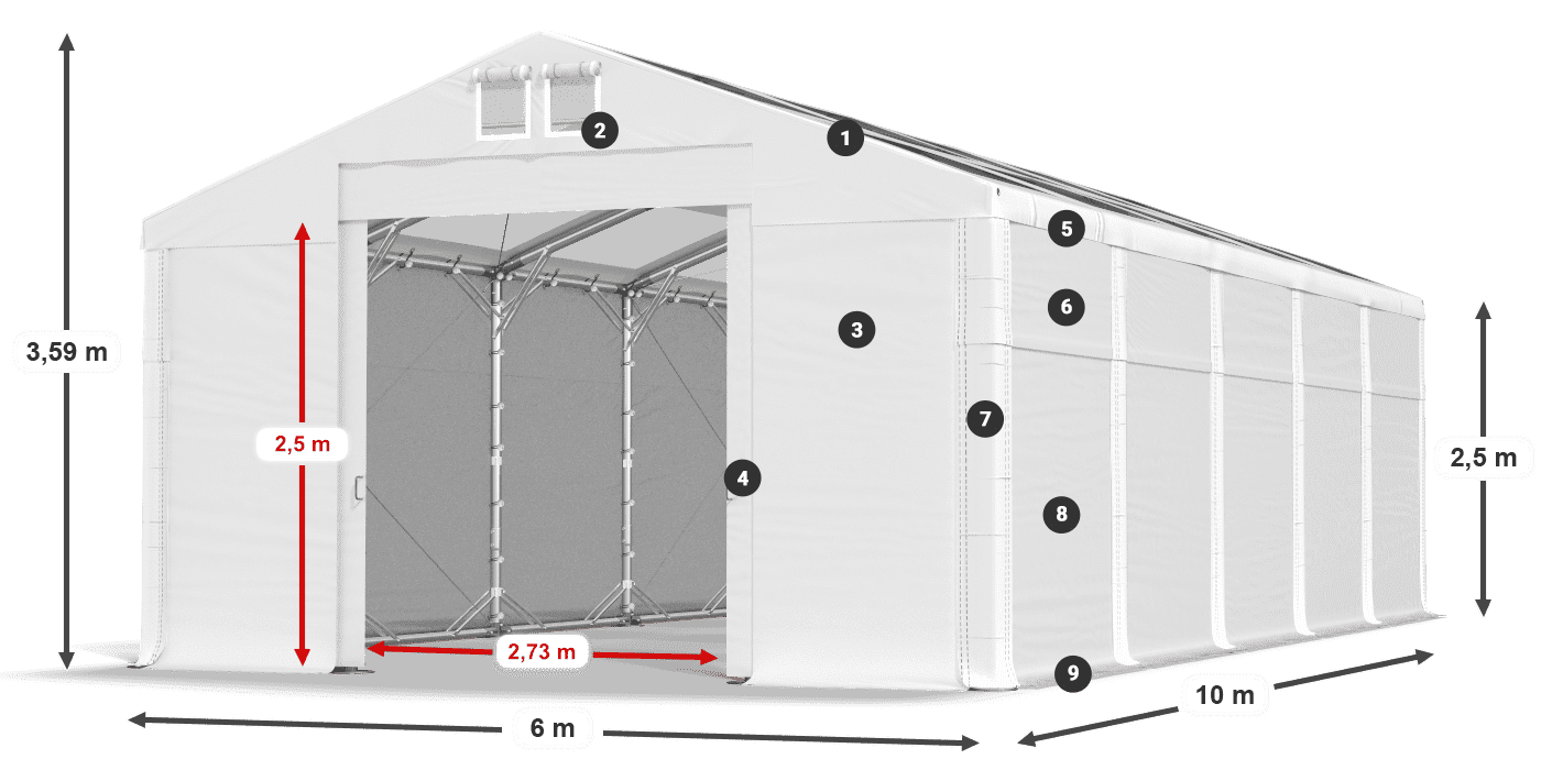 Střecha: MS T 580 PVC Stěny: FR 620 PVC 2,5 m legenda