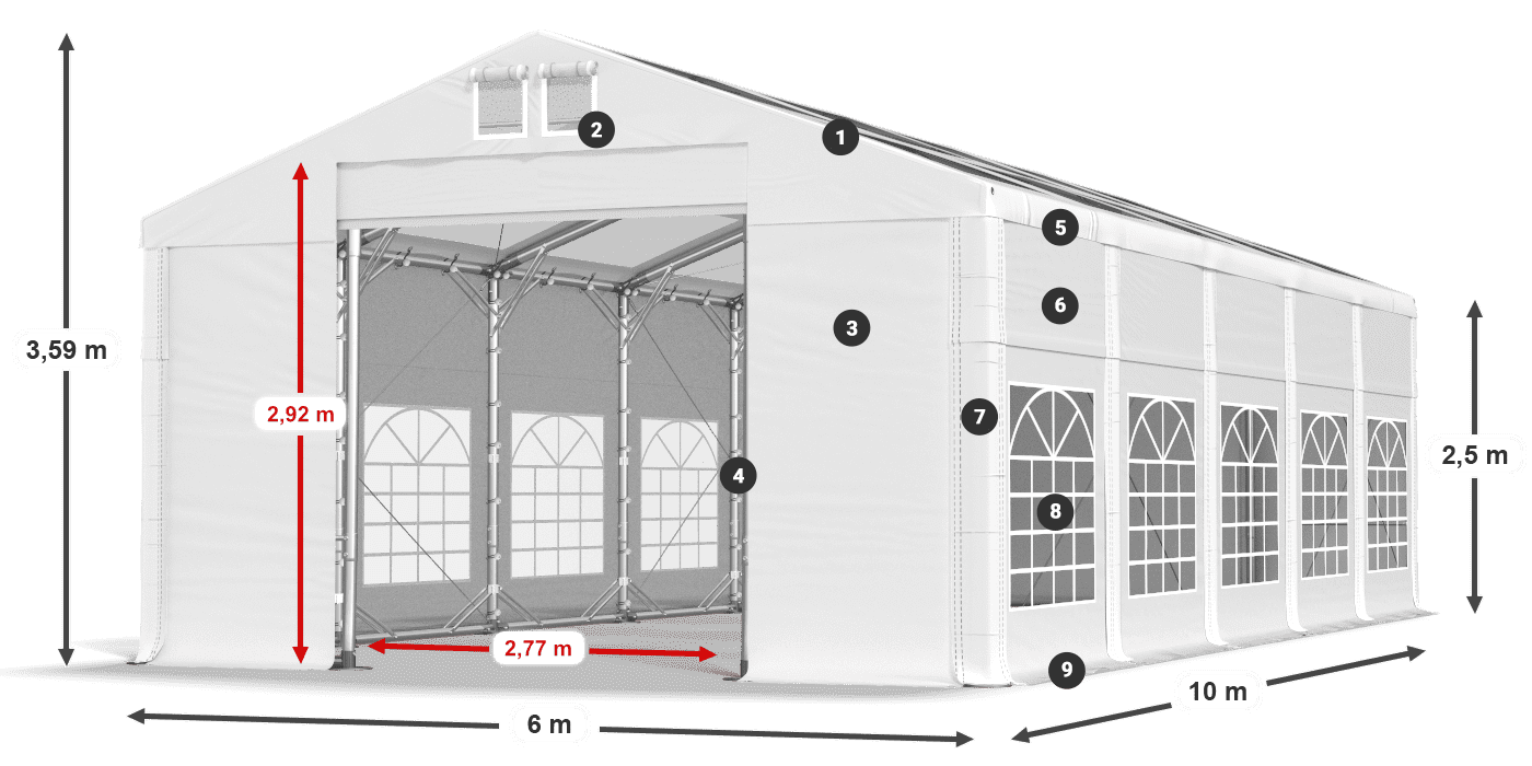 Střecha: MS T 580 PVC Stěny: FR 620 PVC 2,5 m legenda