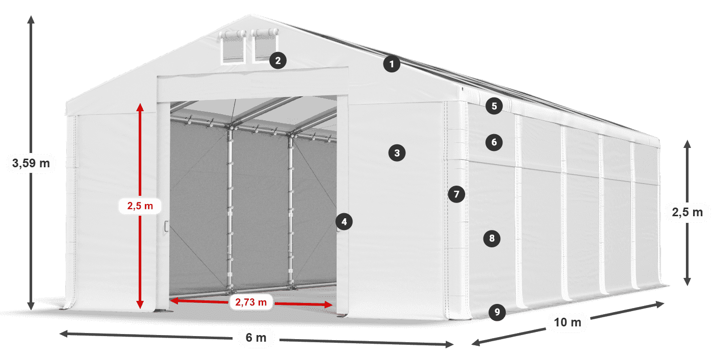 Střecha: MS T 580 PVC Stěny: FR 620 PVC 2,5 m legenda